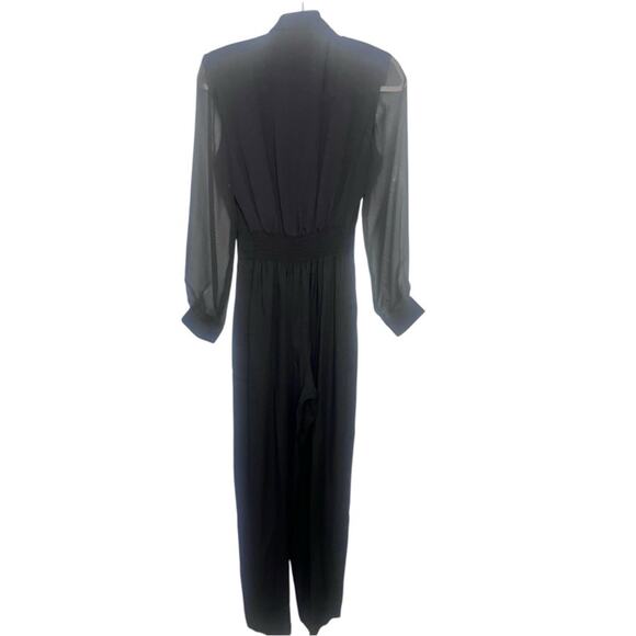 Vtg Sheer Sleeved Tuxedo Pant Jumpsuit 10 Menswear Whimsigoth Old Money Ladylike - Picture 4 of 5